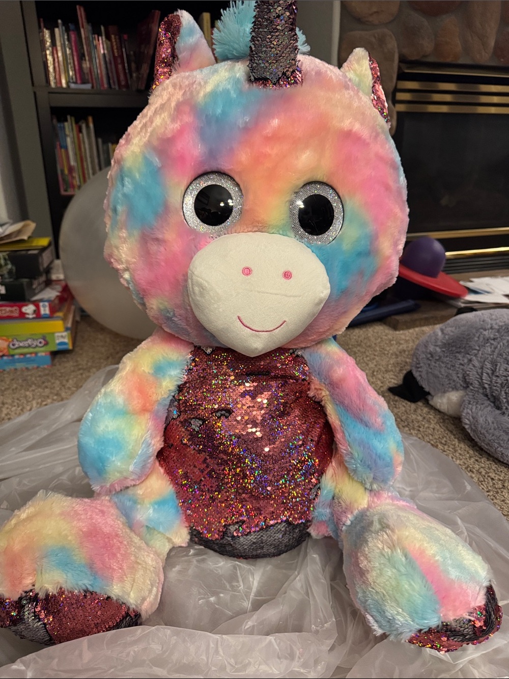 Plush Rainbow Sequin Unicorn Stuffed Animal - Multicolor